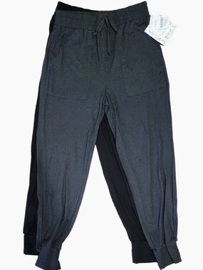 Two Pair Women's Drawstring Jogger Pants - Charcoal Gray And Black